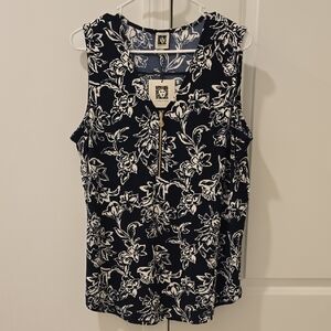 Floral Sleeveless Top - Black and White